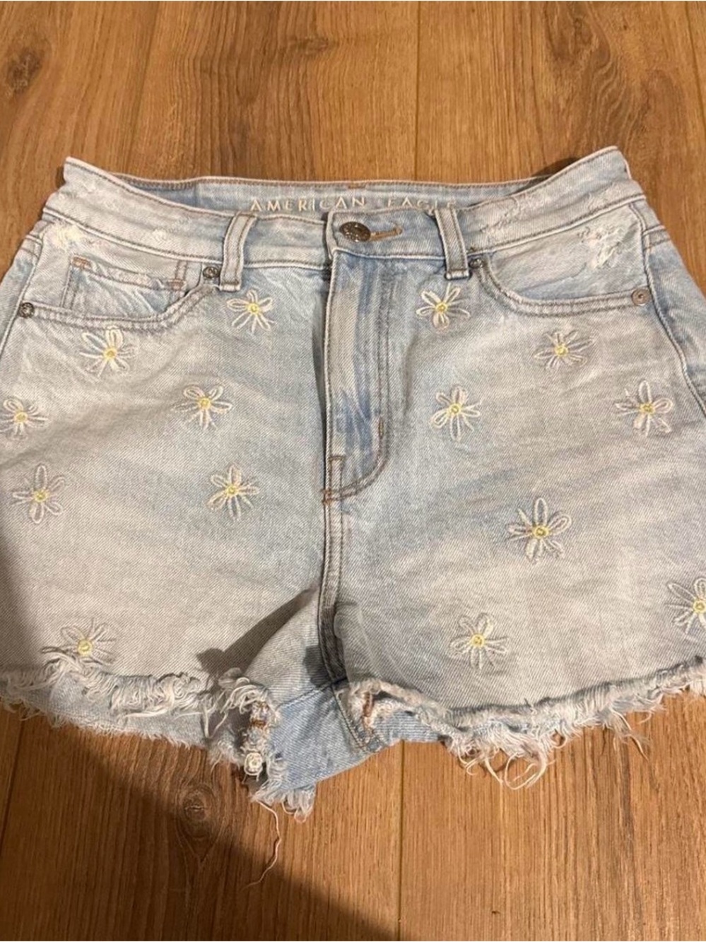 American Eagle Outfitters Light Blue Daisy Embroidered Jean Shorts